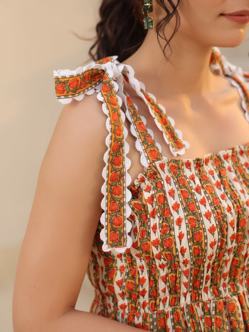 Printed Pure Cotton Fit & Flared Ethnic Dress